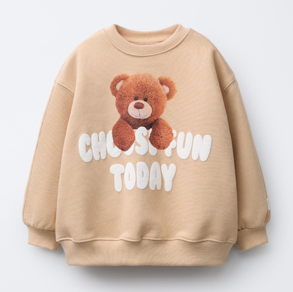 ZARA Kids Tan Teddy Bear Sweatshirt
